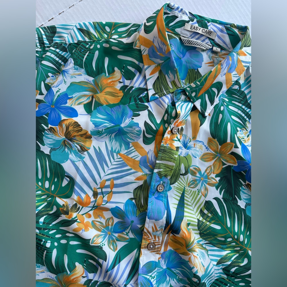 Men’s Hawaiian L Shirt Easy Care Caribbean Casual Hawaiian Floral Print Button